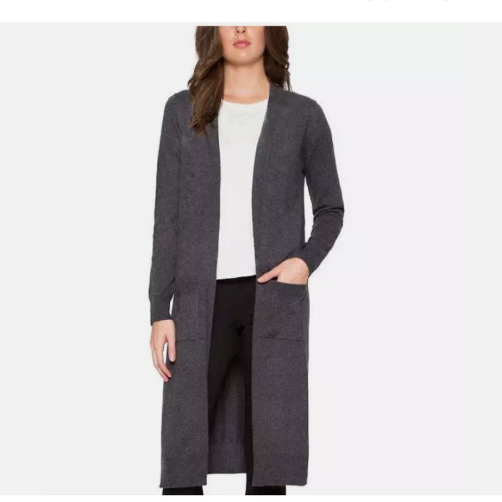 NEW WOMEN'S MATTY M DUSTER OPEN FRONT KNIT CARDIGAN SWEATER Charcoal